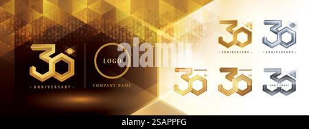 Logo zum 30. Jahrestag, Dreißigjähriges Jubiläum. Abstraktes Hexagon Infinity-Logo, 30 Jahre Logo Gold für Festveranstaltung, Einladung. Netzwerk Polygon Geometrisch, Sechskantnummer Stock Vektor