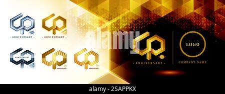 Logodesign zum 40. Jahrestag, Feier zum 40. Jahrestag. Abstraktes Hexagon Infinity-Logo, 40 Jahre Logo Gold für Festveranstaltung, Einladung. Netzwerk Polygon Geometrisch, Sechskantnummer Stock Vektor