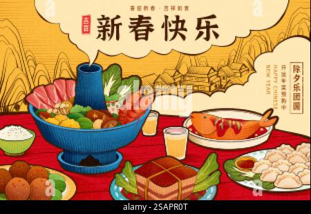 Illustration zum Silvester-Abendessen Stock Vektor