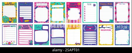 Niedliche Agenda. Notizblock-Seiten mit Wochenplaner. Vorlage für Aufgabenliste. Leere Blätter für Sammelalbum und Tagebuch. Trendige Erinnerungspapiere mit botanischen Dekorationselementen. Notizen für Vektor-Organizer. Niedliche Agenda. Notizblock-Seiten mit Wochenplaner. Vorlage für Aufgabenliste. Scrapbook- und Tagebuchblätter. Erinnerungspapiere mit botanischen Dekorationselementen. Notizen für Vektor-Organizer Stock Vektor