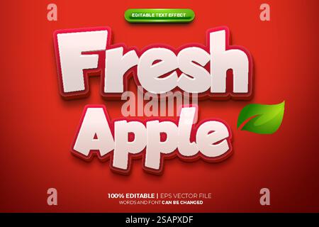 Frischer Apple Cartoon 3D bearbeitbarer Texteffekt Stil Stock Vektor