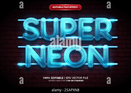 Super Future Neonblau 3D bearbeitbarer Texteffekt Stil Stock Vektor