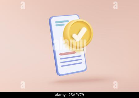 3D-Häkchen auf Mobiltelefon isoliert. Checkliste Schaltfläche beste Wahl für richtig, Erfolg, Häkchen, Akzeptieren, Bewerbung zustimmen. Symbolvektor mit 3D-Darstellung im Schatten auswählen Stock Vektor