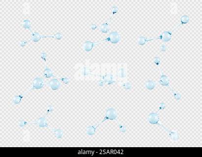 Set aus transparenten Glasmolekülen oder Atommodellen. Abstrakte 3D-Molekülstrukturen isoliert auf transparentem Hintergrund. Vektor-3D-Illustration Stock Vektor