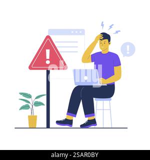 Konzept für die Darstellung der Warnung. Illustration des flachen Vektors auf weißem Hintergrund isoliert Stock Vektor