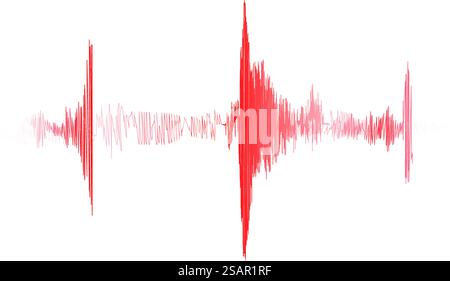 Rotes Seismogramm der seismischen Aktivität oder roter Lie-Detektor. Hintergrund des Erdbeben- oder Audiowellendiagramms. Bodenbewegung, Vulkanausbruch. Polygraphen oder Seismographen. Vektorabbildung. Rotes Seismogramm der seismischen Aktivität oder Lie-Detektor-Aufzeichnung Stock Vektor