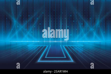 Abstrakte futuristische Lichter Linien Hintergrund. Eleganter Lichteffekt. Lichtpunkte leuchten auf der Bühne. Diagonale Streifen mit leuchtenden Lichtstrahlen. Laser-futuristische Formen und Spotlights Stock Vektor