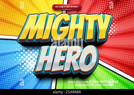 Comic-Stil des mächtigen Helden-Comic-Formats Bold 3D-Texteffekt-Stil Stock Vektor