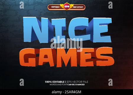 Nice Games 3D Texteffekt Zeichentrickspiel-Logo-Vorlage Stock Vektor