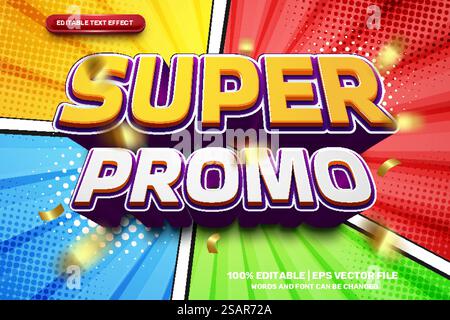 Super Promo Comic-Stil Bold 3D bearbeitbarer Texteffekt Stil Stock Vektor