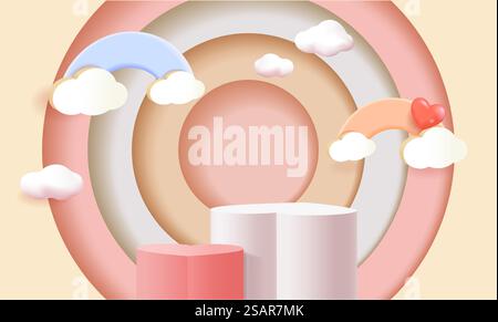 Abstrakter Hintergrund mit minimalem Stil für die Produktpräsentation mit realistischem Standfuß oder Podium-Herzform. Mock-up-Szene mit leerem Raum. 3D-Rendering Stock Vektor