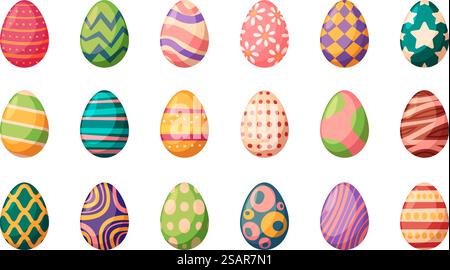 Farbige Eier. Ostern dekorierte Symbole für christliche Feier grell Vektor bemalt Eier. Illustration der osterfrühlingseier gemusterten Feier. Farbige Eier. Ostern dekorierte Symbole für christliche Feier grell Vektor bemalt Eier Stock Vektor