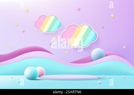 3D-Podiumhintergrund, realistischer Zylindersockel, abstrakte Komposition in minimalem Design. Präsentationen zu Mockup-Produkten für Plattformen. Bühnenpräsentation. Stock Vektor