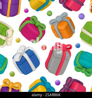 Feldmuster. Geschenk-Plastilin-Behälter mit Bändern anständige Vektor nahtlose Hintergrundbilder für Textildesign-Projekte. Illustration des Plastilin-Musters. Feldmuster. Geschenk-Plastilin-Behälter mit Bändern anständige Vektor nahtlose Hintergrundbilder für Textildesign-Projekte Stock Vektor