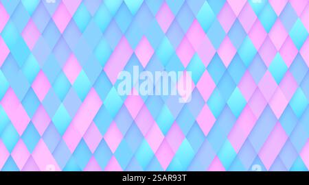 Abstrakte nahtlose Diamantform hellblau und zuckerrosa Farbe, minimaler 3D geometrischer Muster Hintergrund. Modernes, pastellfarbenes Rautenmuster. Hologrammfarbe. Vektorabbildung Stock Vektor