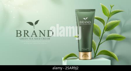 Grüne Tee-Samen-Hautpflege-Anzeigen Stock Vektor