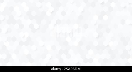 Weißer und grauer Hintergrund mit sechseckigem Muster. Abstraktes Bannerdesign mit geometrischer Form. Silberfarbe modern und minimalistisch. Sie können für Deckblatt, Poster, Flyer und Printanzeige verwenden. Vektorabbildung Stock Vektor