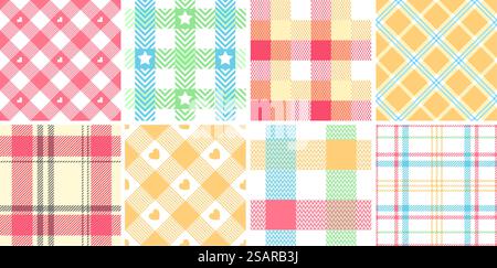 Nahtloses Picknick-Karomuster. Pastelldecke, bequemes Karo für osterfrühlingwochenenden und geometrische ineinander verwobene Gittervektor-Hintergrund-Satz von Gingham und geometrische Tischdecke Illustration. Nahtloses Picknick-Karomuster. Pastelldecke, bequemes Plaid für osterfrühlingwochenenden und geometrische ineinander verwobene Gittervektor-Hintergrund-Satz Stock Vektor
