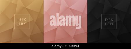 Luxuriöses Design in Gold, Roségold und Schwarz mit niedrigem Polygon. Abstrakte Kollektion mit geometrischem Dreiecksmuster. Kann für Cover, Poster, Bannerweb, Flyer, Printwerbung verwendet werden. Vektor-EPS10 Stock Vektor