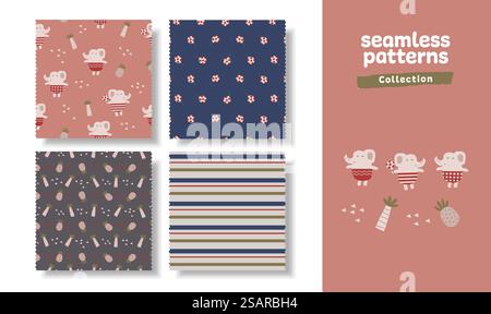 Nahtloses Muster Hand gezeichnet Zeichentrickfilm niedlicher Tierhintergrund für Druck, Tapeten, Kinder&rsquo;s Bekleidungsmuster Design. Vektorabbildung Stock Vektor