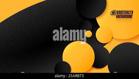 Schwarz-gelbe Kreise abstraktes Tech-Banner-Design. Hintergrund des geometrischen Vektors Stock Vektor
