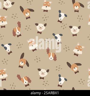 Niedliche Hunde nahtlose Muster, handgezeichneter Stil für Stoff, Textil, Karte, Cover, Druck, Hintergrund und dekorative Tapete Stock Vektor