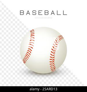 Baseballlederball isoliert auf weiß. Vektor-realistisches Softball-Symbol. Nahaufnahme Stock Vektor