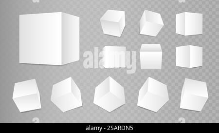 Cube-Symbolgruppe mit Perspektive. 3D-Modelle mit weißen quadratischen Formen. Vektor-isolierte Abbildung Stock Vektor