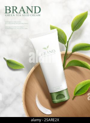 Grüntee-Samencreme auf Holzplatte Stock Vektor