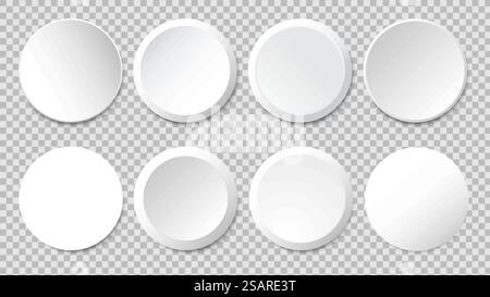 Vektorsatz für weiße Papierrahmen. Leere runde Etiketten, Banner, Symbole oder Aufkleber für Ihr Design Stock Vektor