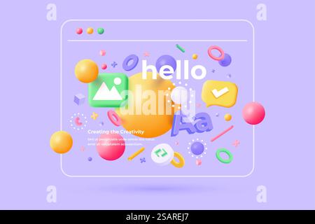 Webdesign-Entwicklung, Designstudio, Kreativprozess. Web UI UX Design Teamwork Konzept 3D-Illustration. Vektorabbildung Stock Vektor