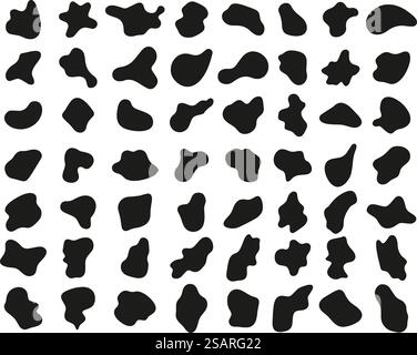 BLOB-Maskenformen. Einzigartige abstrakte flüssige Formen, organische schwarze Hintergründe und zufällige Designelemente Vektorsatz. Einfache asymmetrische Flecken, schwarze Flecken und Inkblot-Silhouette isoliert auf weiß. BLOB-Maskenformen. Einzigartige abstrakte flüssige Formen, organische schwarze Hintergründe und zufällige Designelemente Vektorsatz Stock Vektor
