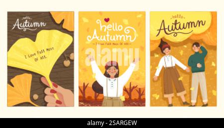 Sammlung niedlicher Herbstillustrationen im trendigen handgezeichneten Stil. Romantisches Herbstdesign Stock Vektor