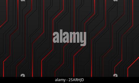 Dynamisches rotes Licht auf schwarzem metallischem Cyber-Design im Schaltungsstil. Moderne Technologie mit futuristischem Hintergrund. Design für Banner, Cover, Web, Flyer, Karte, Poster, Hintergrundbild. Vektor-EPS10 Stock Vektor