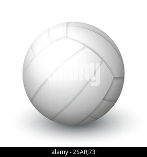 Realistischer weißer Volleyballball isoliert auf weißem Hintergrund. Sportausrüstung für Teamspiele. Lederball für Beachvolleyball oder Wasserball. Freizeit und Aktivität im Freien. Vektorabbildung EPS10 Stock Vektor