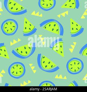 Niedliches fruchtiges nahtloses Muster, handgezeichnet in bunten fruchtigen Stil verwendet für Stoff, Textil, Druck, Banner, Karte, Hintergrund und dekorative Tapete Stock Vektor