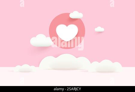 Minimaler Hintergrundstil für Produktpräsentation mit realistischer Herzform. Simulieren Sie eine Szene mit leerem Raum. 3D-Rendering Stock Vektor