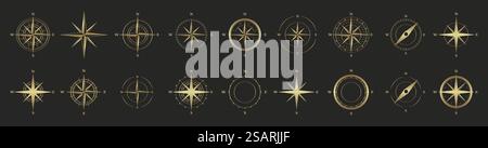 Vintage Marine Windrose. Navigationskompass mit den Himmelsrichtungen Nord, Ost, Süd, West. Geografische Position, Kartographie und Navigation. Seekarte. Vektorabbildung Stock Vektor