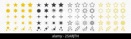 Vector Stars Kollektion. Gelbe und schwarze Sternsymbole in schlichtem, flachem Stil. Designelemente für Feiertage, Grußkarten Stock Vektor