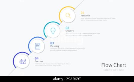 Vektor-Infografik-Entwurfsvorlage für Flussdiagramme mit Symbolen und fünf Optionen oder Schritten. Vektor-Infografik-Flussdiagramm Stock Vektor