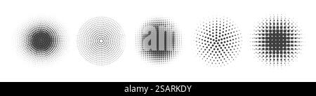 Moderne abstrakte gepunktete Kreise. Punkte auf rundem Hintergrund. Vektorgepunktete Überlagerungsrahmen für Poster, Banner Stock Vektor