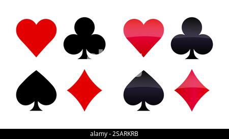 Anzug mit Spielkarten auf weißem Hintergrund in flachem und glänzendem Stil. Vektorabbildung Stock Vektor