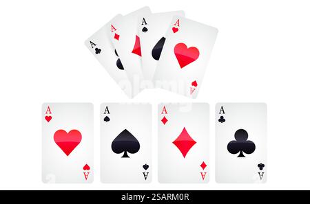 Pokerspielkarten isoliert auf weißem Hintergrund. Casino-Freizeitspiel. Vektorabbildung Stock Vektor