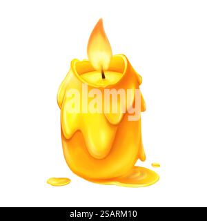 Brennende gelbe Kerze isoliert auf weißem Hintergrund. Zeichentricksymbol. Vektor-Tracing eps10 Stock Vektor