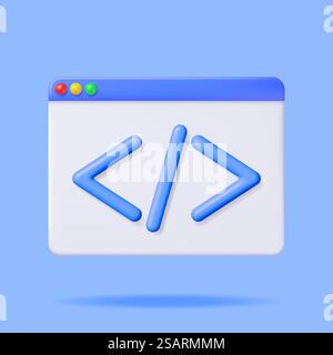 Fenster mit Symbol für 3D-Code auf weiß isoliert. Python- oder Java-API-Symbole rendern. Programmiersprache Für Computer. Web Development HTML Code Interface. Coding Round Tag. Vektorabbildung. Fenster mit Symbol für 3D-Code auf weiß isoliert Stock Vektor
