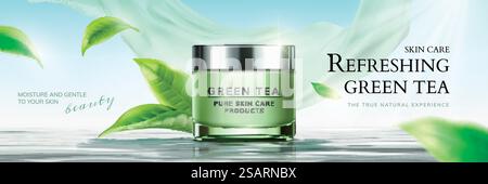 Erfrischende grüne Tee-Hautpflegeanzeigen Stock Vektor