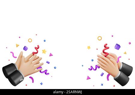 3D-Klatschen menschlicher Hände isoliert auf weiß. Rendern Sie Cartoon Applaus Hands Banner. Symbol „Scheuern“ oder „Klatschen“. Gesten, Gratulation, Wertschätzung oder Begeisterung. Vektorabbildung. 3D-Klatschen menschlicher Hände isoliert auf weiß Stock Vektor