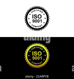 ISO-Zertifizierungsstempel oder -Etikett in schwarz-goldener Farbe isoliert auf weißem und dunklem Hintergrund Stock Vektor