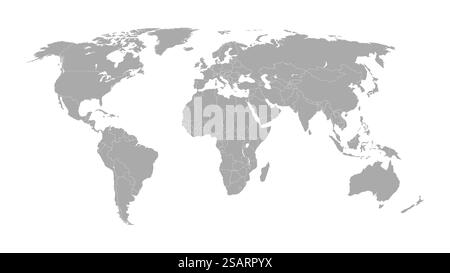 Detaillierte Weltkarte mit landesgrenzen. Isolierte Weltkarte auf weißem Hintergrund. Vektorabbildung Stock Vektor