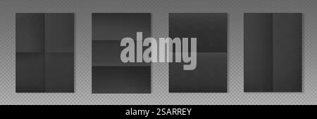 Vier Stück leeres A4-Blatt schwarzes Papier mit dem Schatten. Vektorrealistische Vorlage Stock Vektor